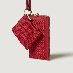 Naghedi Red Woven Leather Wristlet Phone Case with Pouch